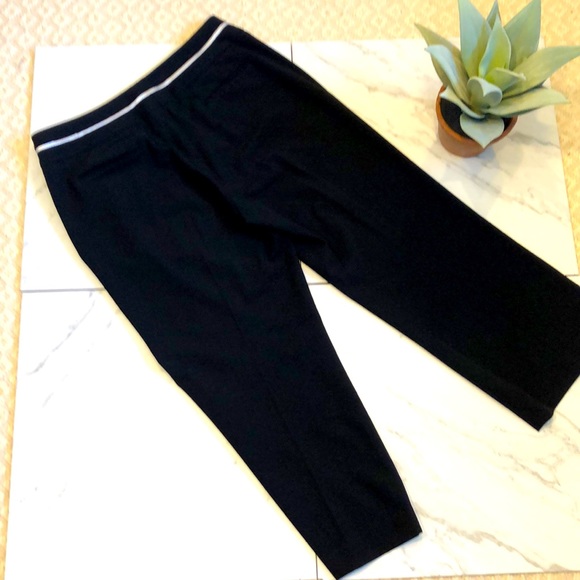 LARRY LEVINE-Black & White Trim Stretch High Waist Wide Leg Crop -Size 10 - Picture 5 of 7